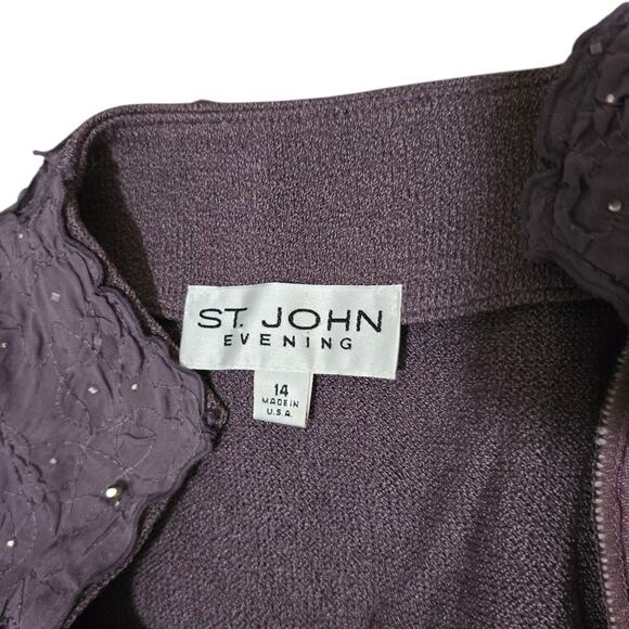 St. John Evening Knits Dusty Purple Jacket Trim Appliques Size 14 XL Santana - Picture 4 of 9